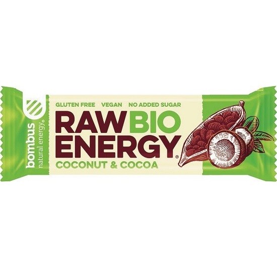 BOMBUS Cocoa & Coconut Energy Bar RAW Bio