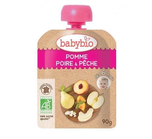 BabyBio Μους Φρούτων για Μωρά Μήλο - Ροδάκινο & Αχλάδι +6 Μηνών